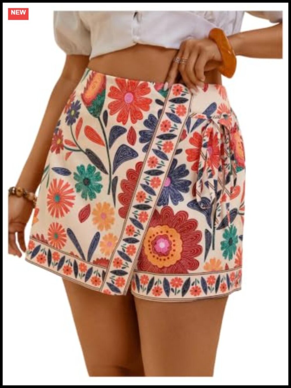 Women's Plus Size Boho Floral Wrap Shorts High Waisted Tie Side Skorts Vacation